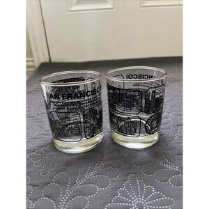 Vintage Libbey Lowball Rocks Whiskey Glasses San Francisco California Scenes 2pc